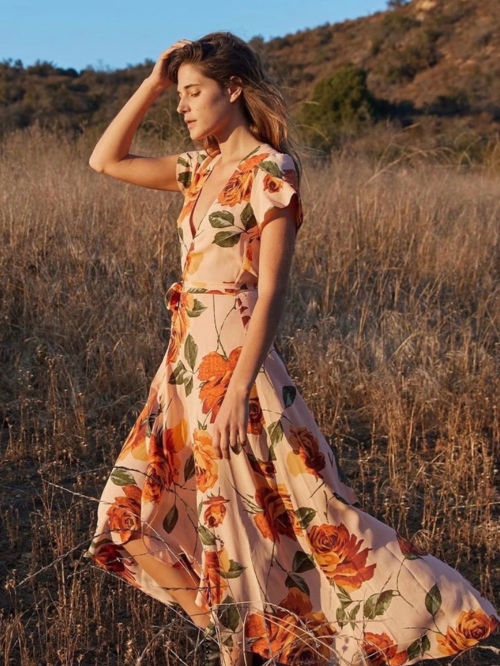 Christy Dawn Peach Floral Autumn Wrap Dress M